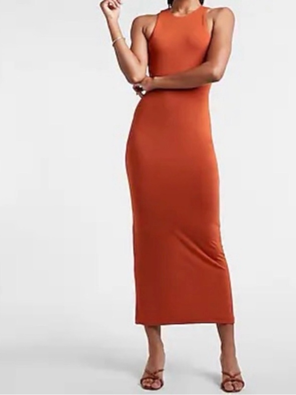 Express Sleeveless Rust Bodycon Maxi Dress